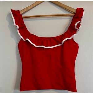 Sunday in Brooklyn Red Crop Top with White Trim